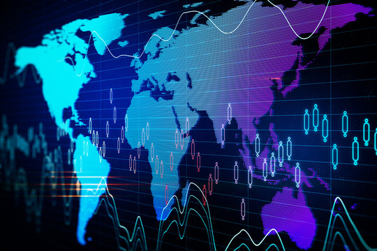 Glowing globe with digital business interface