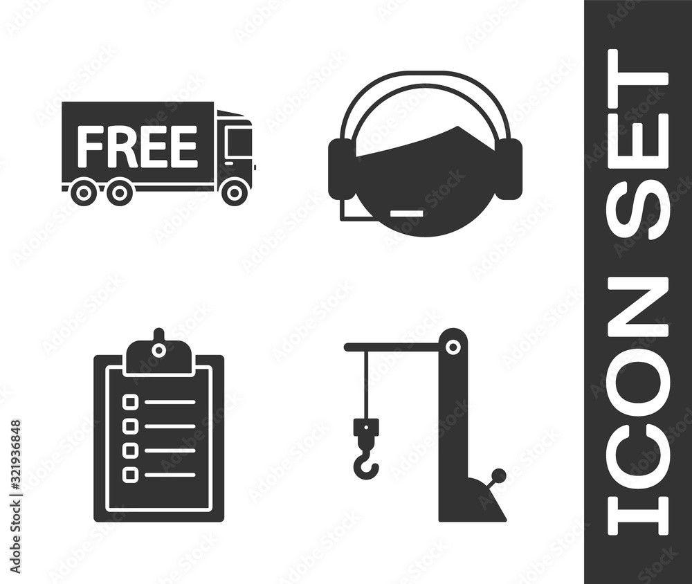 Poster set harbor port crane, free delivery service , verification of delivery list clipboard and support o
