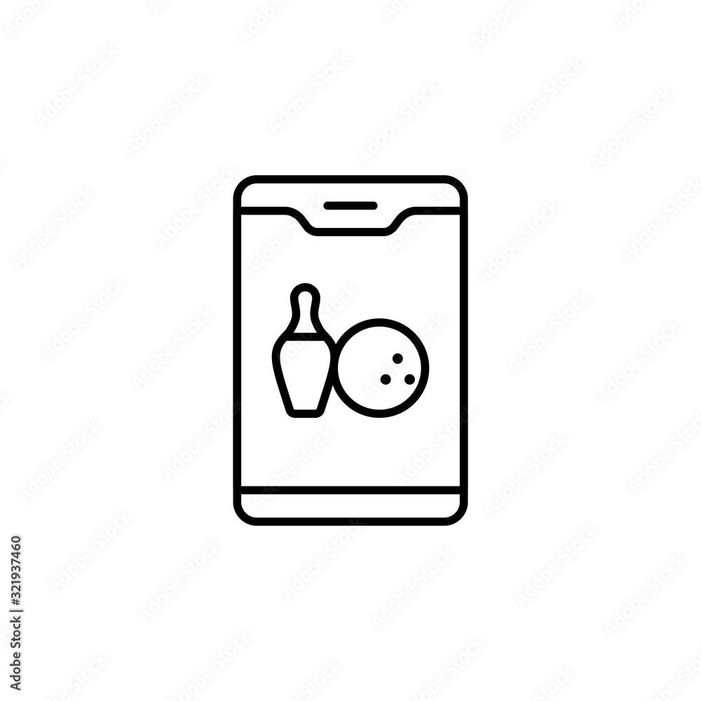 Poster smartphone bowling pins icon. simple line, outline vector elements of prize icons for ui and ux, web