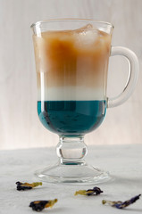 Anchan Butterfly Pea with coffee and milk. Anchan latte