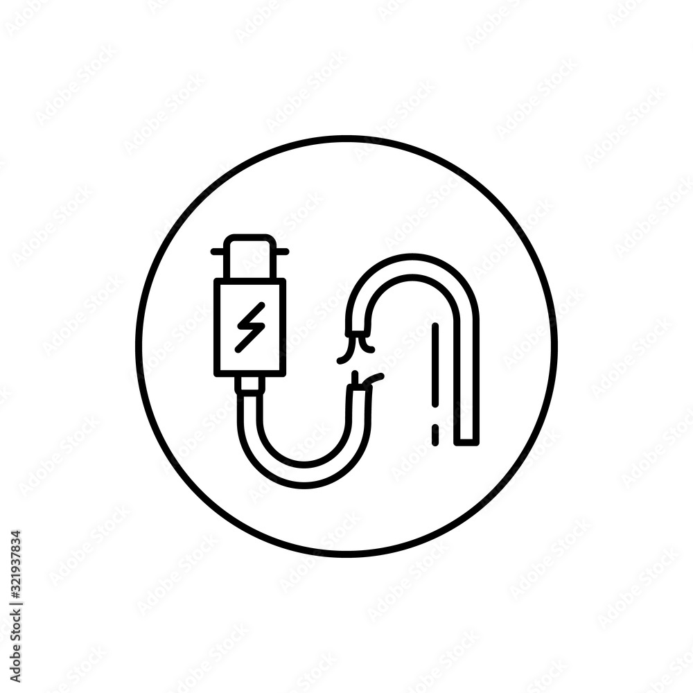 Poster broken cable, connector icon. simple line, outline vector elements of connectors and cables icons fo