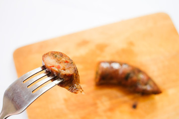 Close up spicy pork sausage(Sai-Aua), Northern of Thailand.