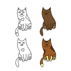 Funny pets on a white background. Different cartoon cats set. Simple modern geometric flat style vector illustration. For decoration of children's rooms, textiles, wallpaper, postcards, etc.
