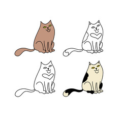 Funny pets on a white background. Different cartoon cats set. Simple modern geometric flat style vector illustration. For decoration of children's rooms, textiles, wallpaper, postcards, etc.