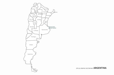 graphic vector map of argentina. south america country map.