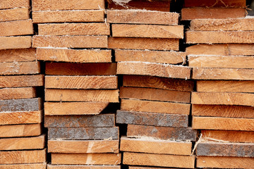 sawn pine boards at the sawmill