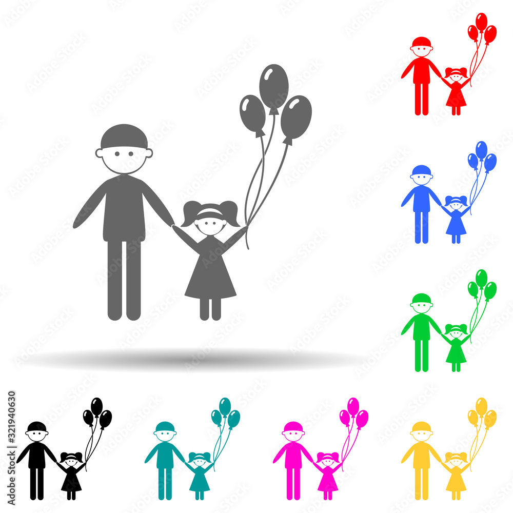 Poster father with daughter multi color style icon. simple glyph, flat vector of family icons for ui and ux