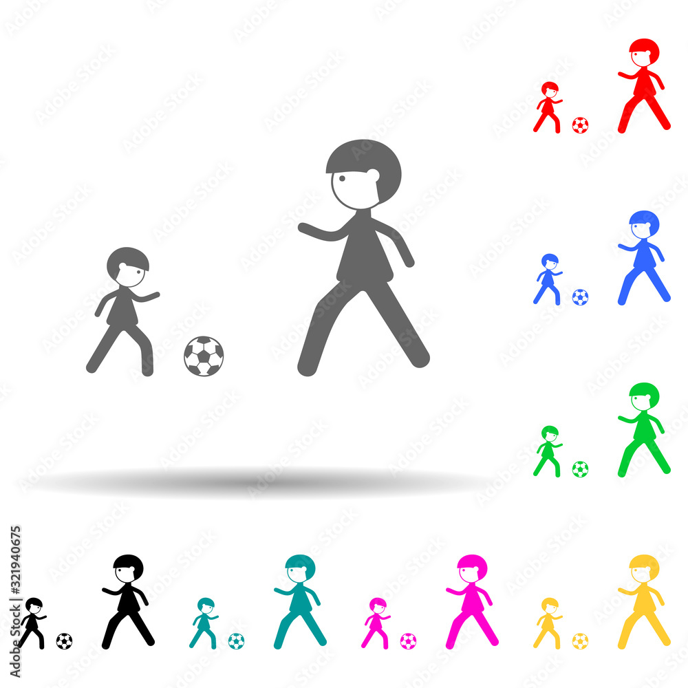 Poster father and son game multi color style icon. simple glyph, flat vector of family icons for ui and ux,