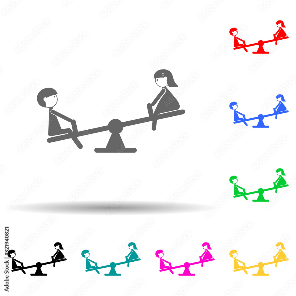 Poster children on a swing multi color style icon. simple glyph, flat vector of family icons for ui and ux,