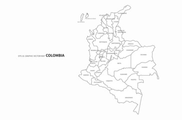 graphic vector map of colombia. colombia map of south america country.