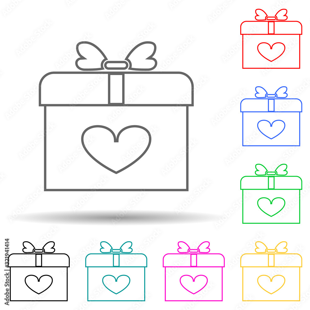 Poster a gift with a heart multi color style icon. simple thin line, outline vector of valentine icons for 