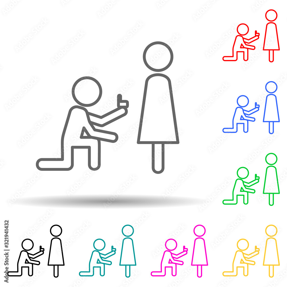 Poster an offer of marriage multi color style icon. simple thin line, outline vector of valentine icons for