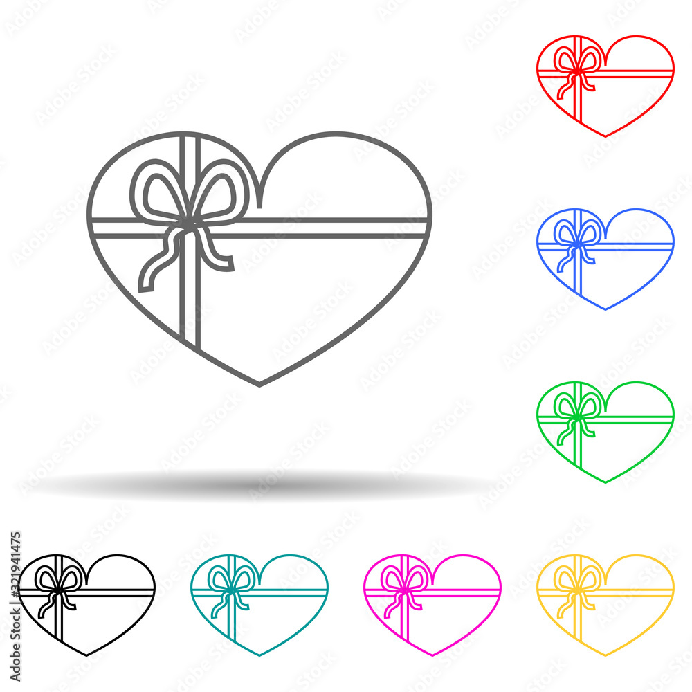 Poster a gift in the shape of a heart multi color style icon. simple thin line, outline vector of valentine