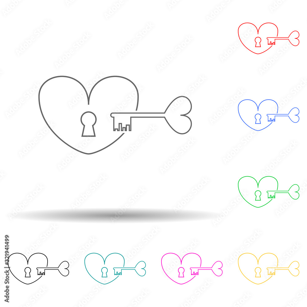 Poster key from the heart multi color style icon. simple thin line, outline vector of valentine icons for u