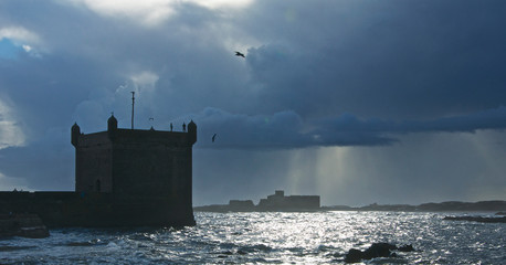 Storm approaching on Essaouira castle and village
