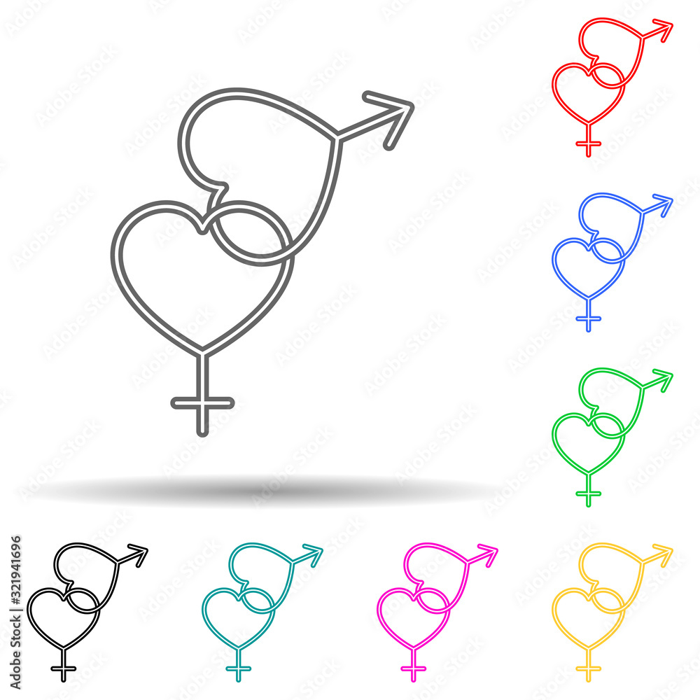 Poster sign of sex with hearts multi color style icon. simple thin line, outline vector of valentine icons 