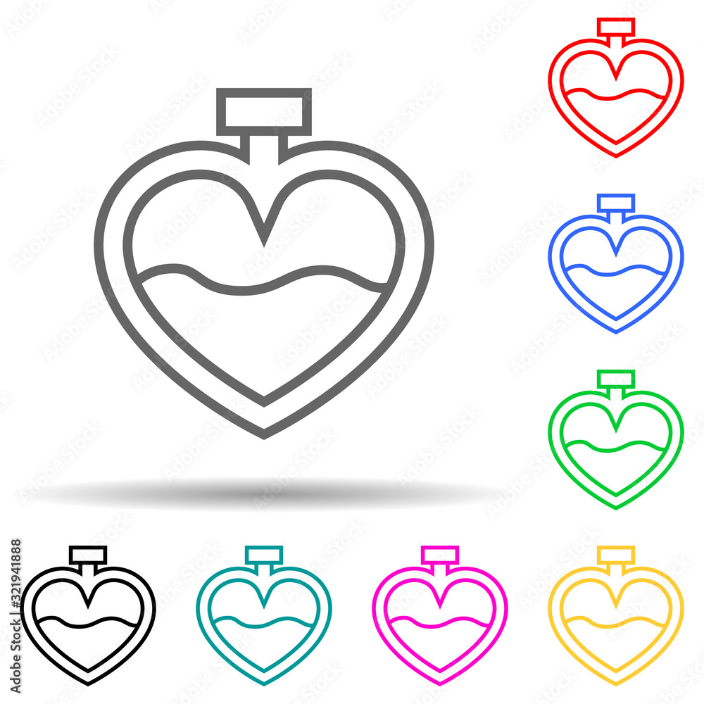 Poster perfume in the form of heart multi color style icon. simple thin line, outline vector of valentine i