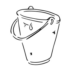Bucket icon. Vector illustration of a garden bucket with water. Hand drawn  garden bucket.