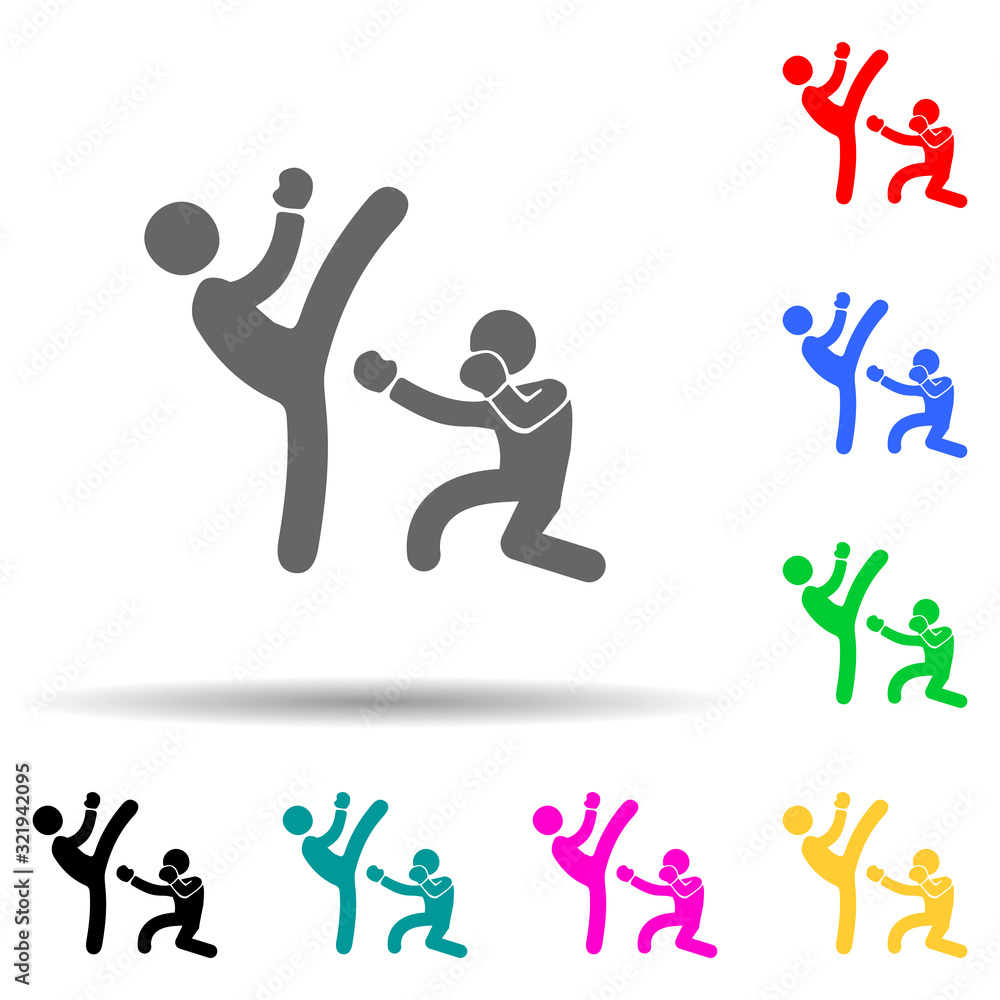 Poster sparring fighters multi color style icon. simple glyph, flat vector of fight icons for ui and ux, we