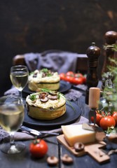 Fototapeta na wymiar risotto with mushrooms, fresh herbs and parmesan cheese.