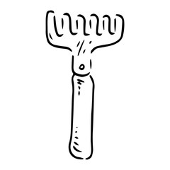 Rake icon. Vector illustration of a garden rake. Hand drawn rake for the garden.