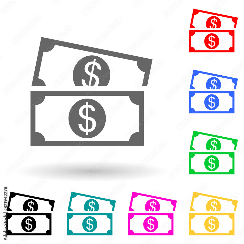Aufkleber money bills multi color style icon. simple glyph, flat vector of finance icons for ui and ux, websit