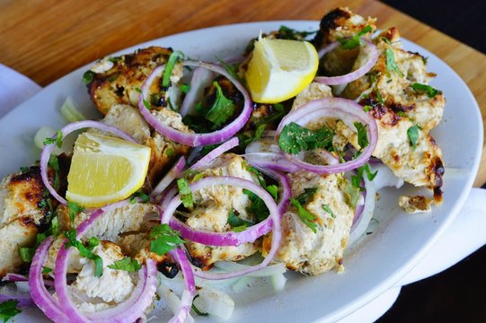 A dish of chicken murgh malai kebab at an Indian restaurant