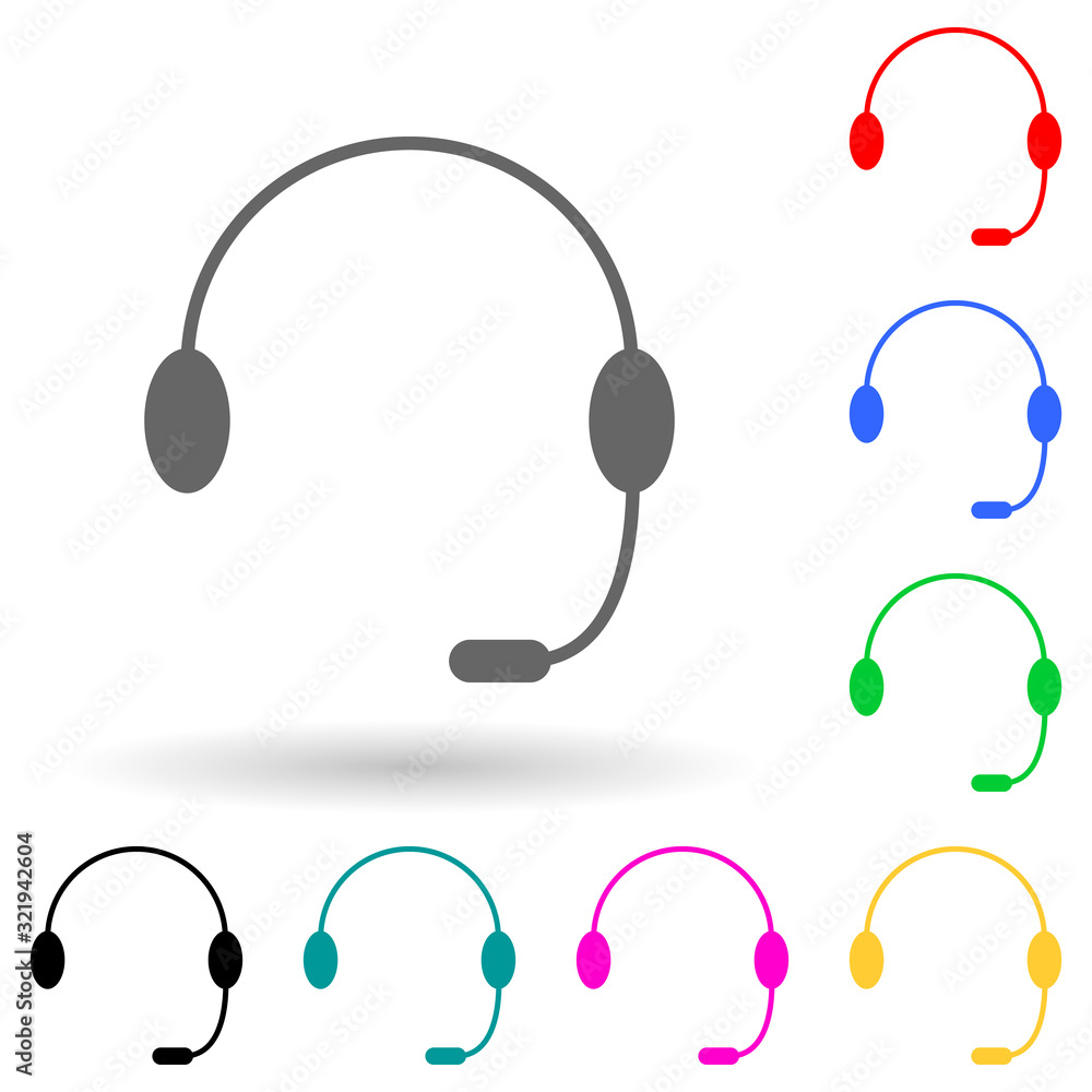 Poster headphones with microphone multi color style icon. simple glyph, flat vector of finance icons for ui