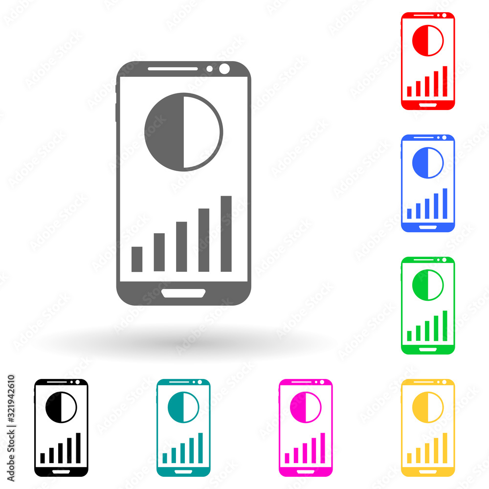 Poster mobile phone with diagrams multi color style icon. simple glyph, flat vector of finance icons for ui