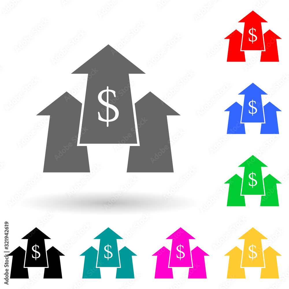 Poster arrows with money sign multi color style icon. simple glyph, flat vector of finance icons for ui and
