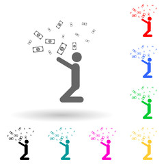 a man throws money multi color style icon. Simple glyph, flat vector of finance icons for ui and ux, website or mobile application