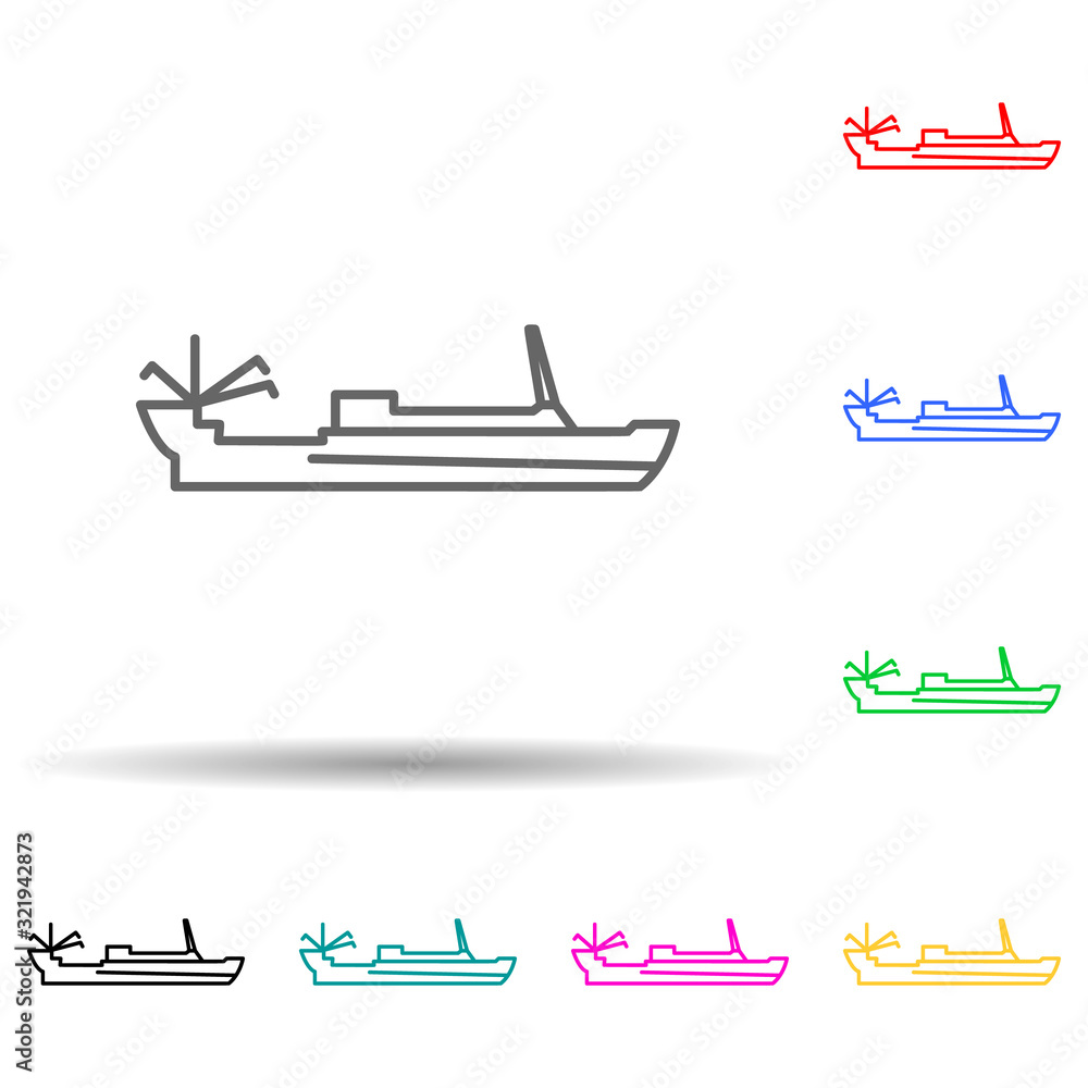 Poster fishing boat multi color style icon. simple thin line, outline vector of fish production icons for u