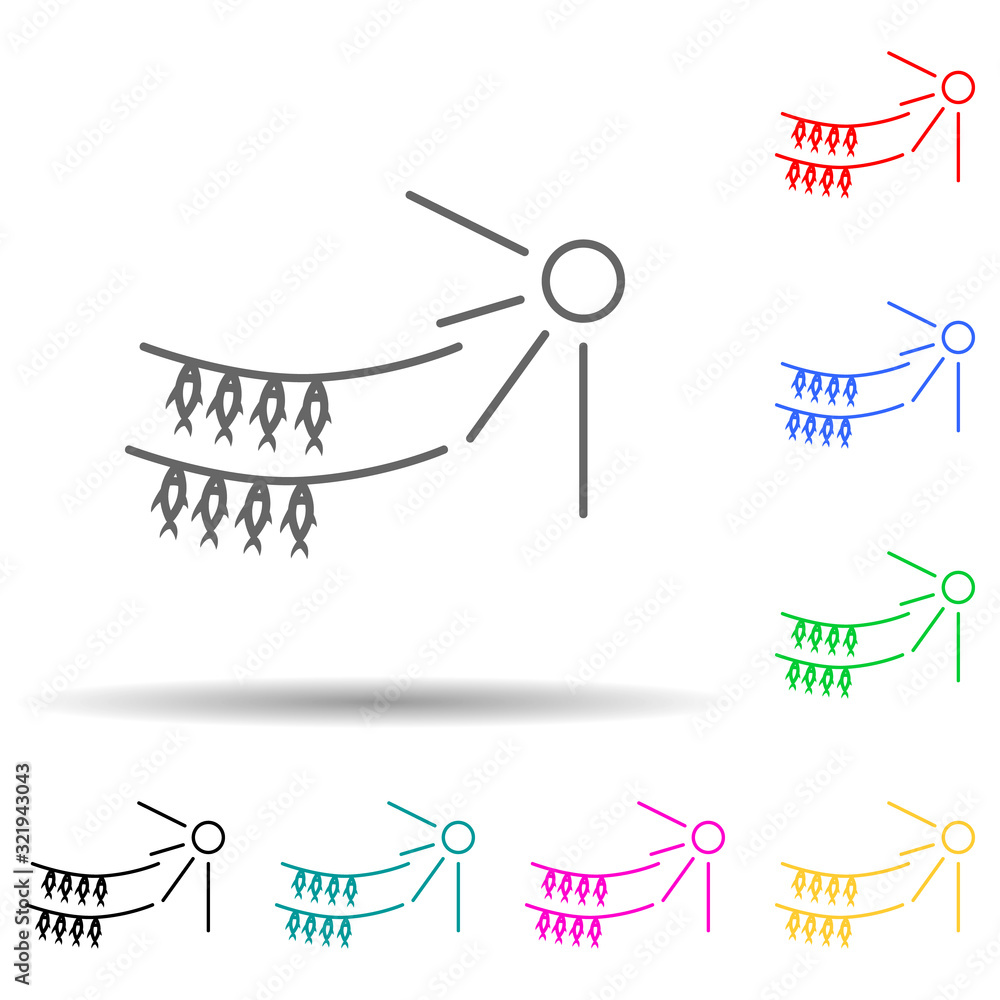 Poster fish drying multi color style icon. simple thin line, outline vector of fish production icons for ui