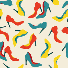 Vector seamless pattern with fashionable shoes. Handdrawn texture design.