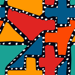 Fototapeta premium Bright modern seamless pattern. Geometric mixed texture surface print. Irregular chaotic grain, amorphous shapes motif