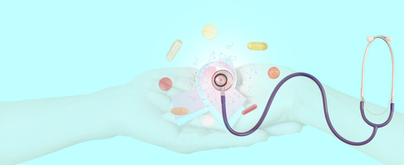 Stethoscope Medical equipment. And the treatment of patients