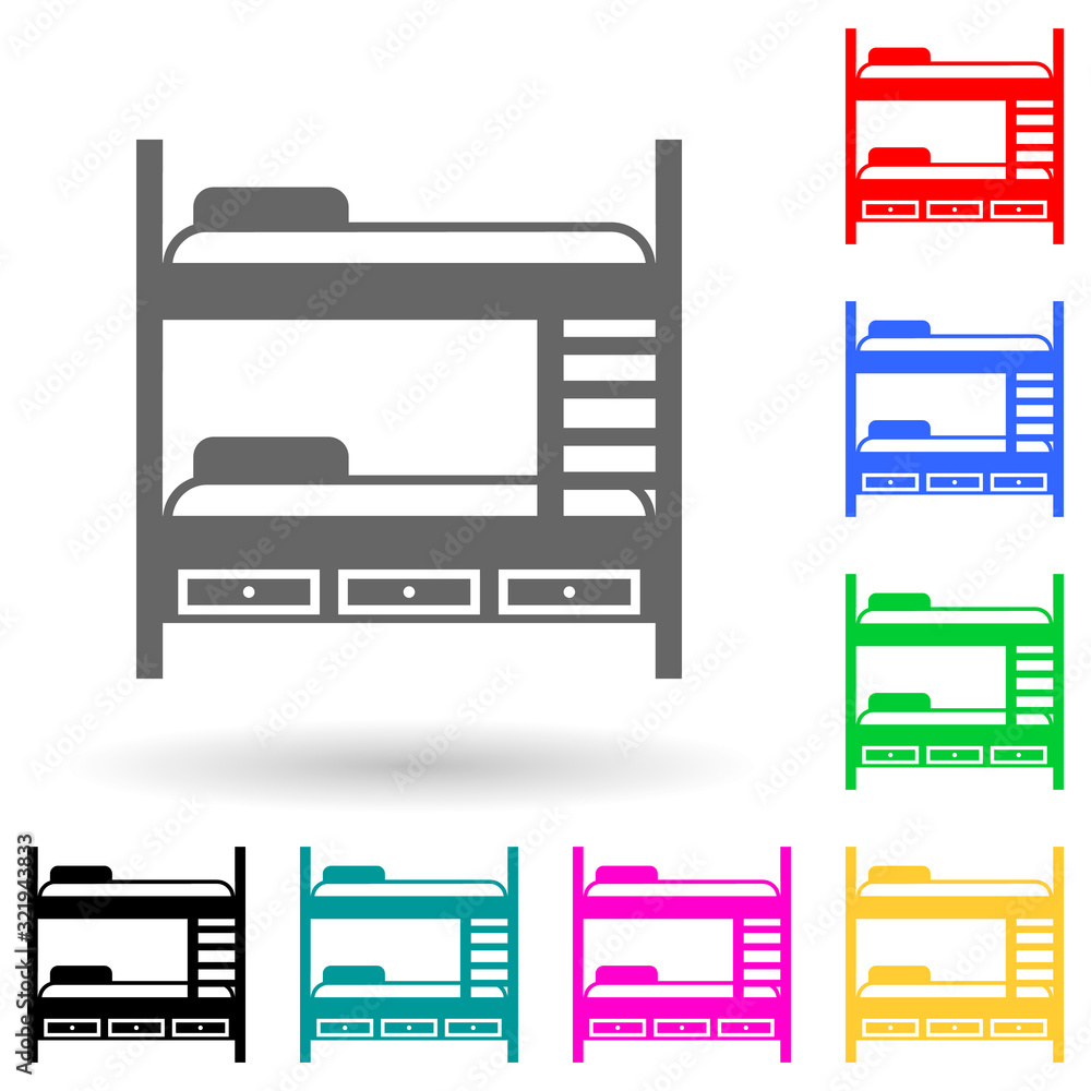Poster bunk bed multi color style icon. simple glyph, flat vector of furniture icons for ui and ux, website