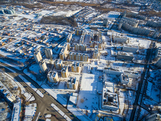 Fototapeta premium Winter aerial view to residential area in Kharkiv, Ukraine