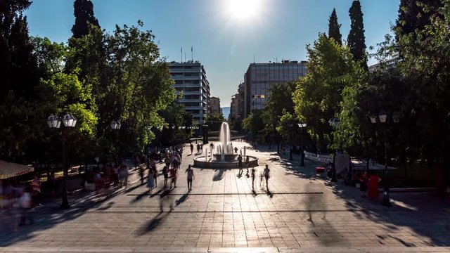 Timelapse of people walking in Syntagma square during a hot day in Athens, Greece