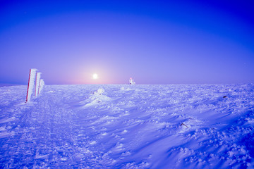 winter landscape Polish mountains Giant Mountains shelter