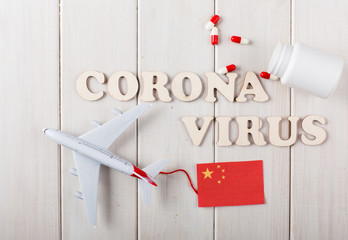 Concept of new chinese corona virus in airplane.
