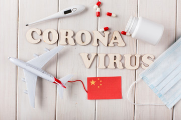 Concept of new chinese corona virus in airplane.