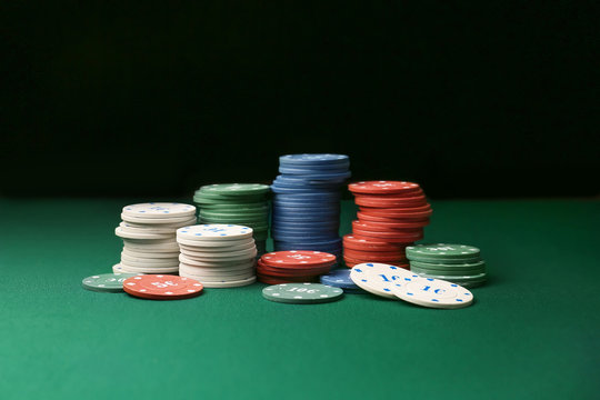 Chips for gambling games on table in casino