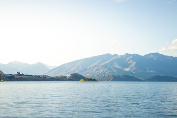 mountains and lake in summer