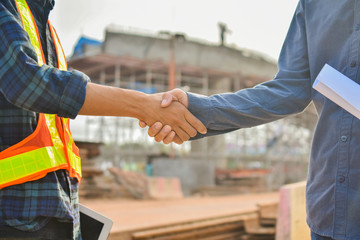 Supervisor shake hand Foreman Success agreement project building construction