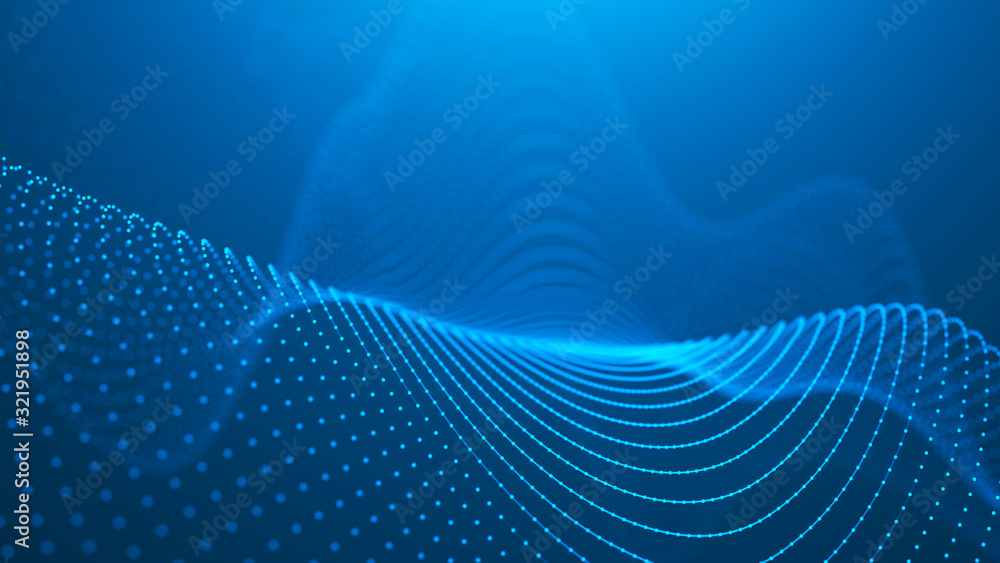 Poster wave 3d. 3d blue glowing abstract background. abstract background with a dynamic wave. big data visu