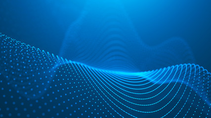 Wave 3d. 3D blue glowing abstract background. Abstract background with a dynamic wave. Big data visualization. 3d rendering.