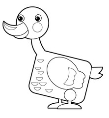 Cartoon happy farm animal cheerful goose isolated on white background with sketch illustration