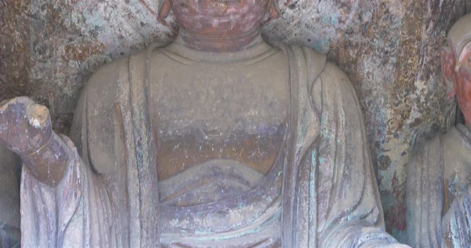 Maijishan Cave-Temple Complex in Tianshui city, Gansu Province China. A mountain with religious caves on the Silk Road