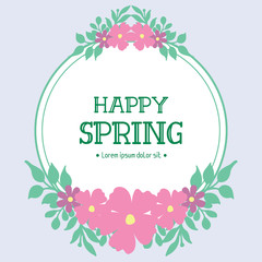 Obraz premium Beautiful frame design with leaf and pink flower, for happy spring invitation card design. Vector